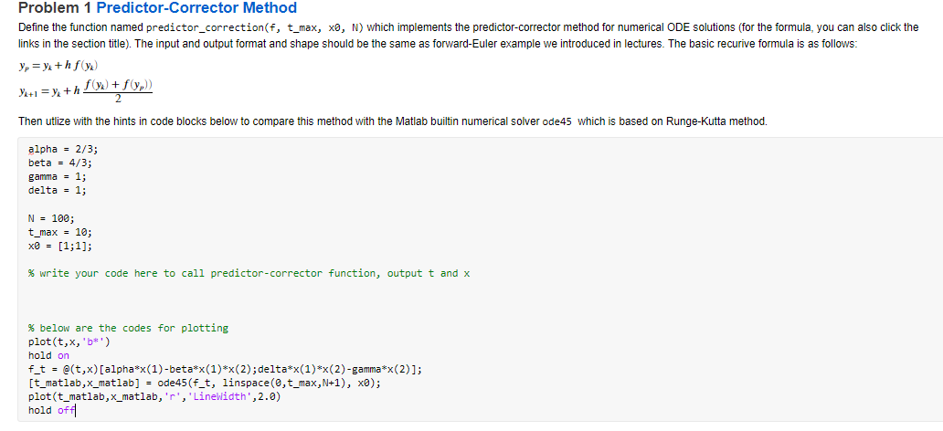 Solved Problem 1 Predictor-Corrector Method Define the | Chegg.com