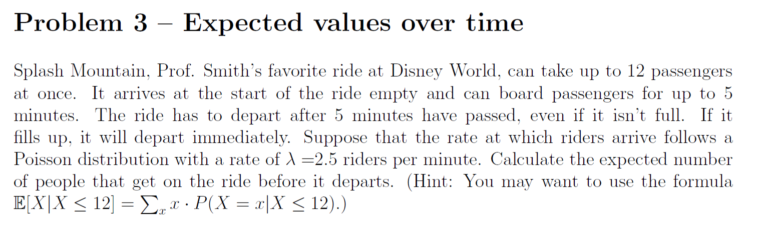 Solved Problem 3 Expected Values Over Time Splash Mount Chegg Com