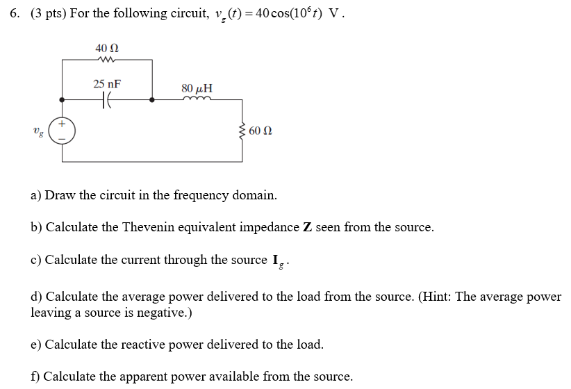 Solved 5. (3 pts) For the following circuit,
