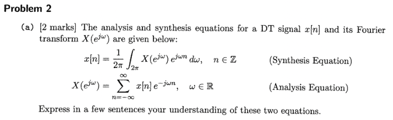 Solved A 2 Marks The Analysis And Synthesis Equations 0186