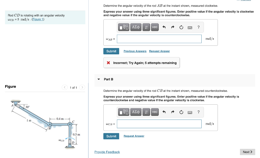 Solved Determine the angular velocity of the rod AB at the | Chegg.com