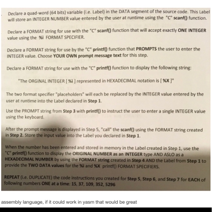 Declare a quadword (64 bits) variable (ie. Label) in