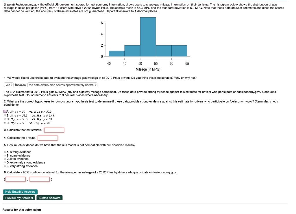 Solved (1 point) Fueleconomy.gov, the official US government