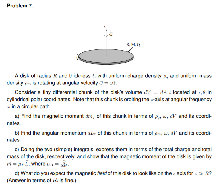 Solved Problem 7 Z R Mq A Disk Of Radius R And Thicknes Chegg Com
