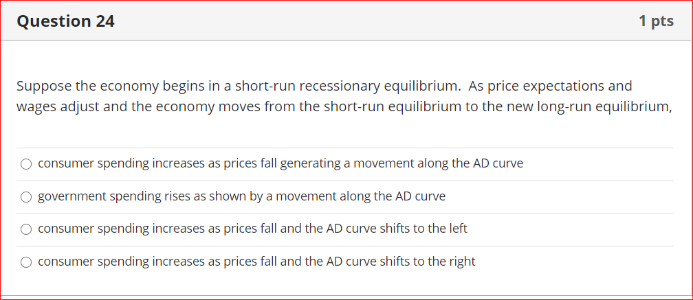 Solved Question 24 1 pts Suppose the economy begins in a | Chegg.com