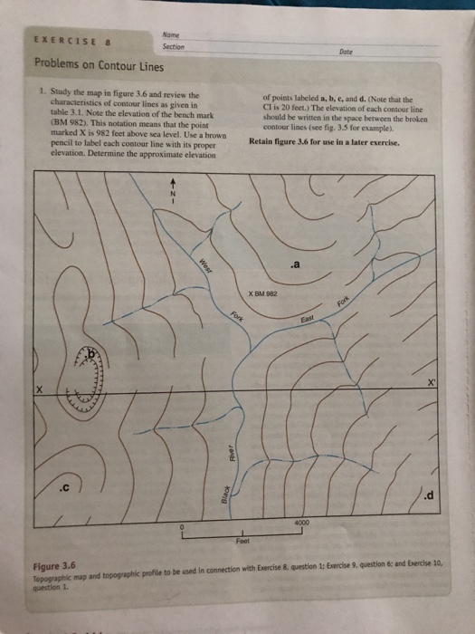 Name EXERCISE8 Date Problems on Contour Lines 1. | Chegg.com