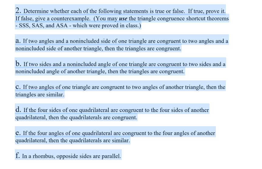 Solved 2. Determine whether each of the following statements | Chegg.com