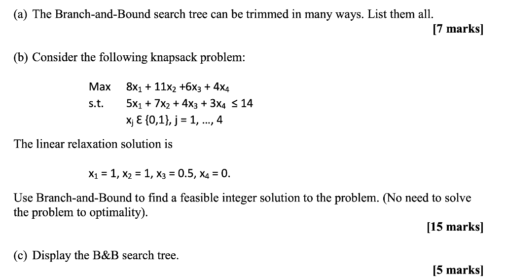 (a) The Branch-and-Bound search tree can be trimmed | Chegg.com