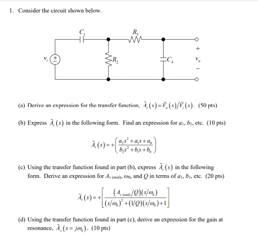 Solved 1. Consider the circuit shown below. C R + v (+ v (a) | Chegg.com
