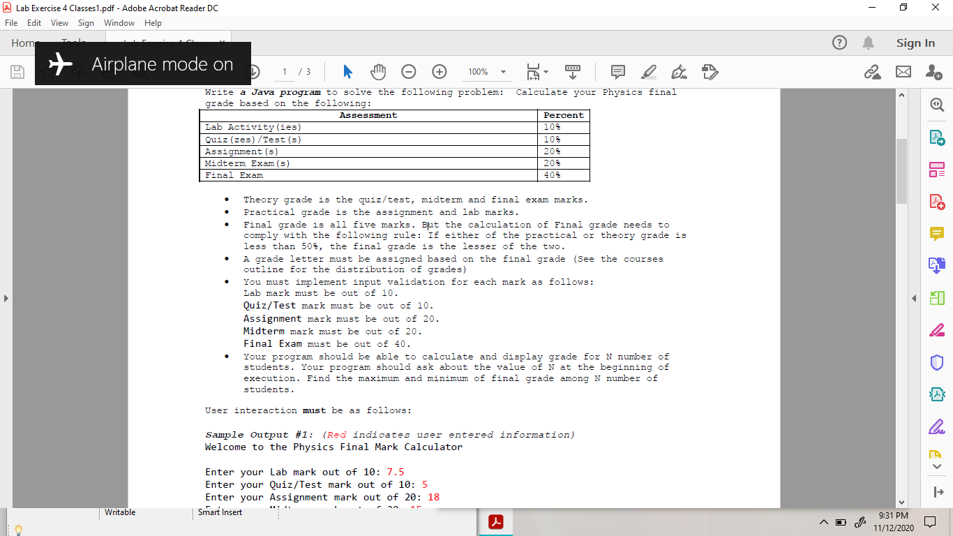 - х Lab Exercise 4 Classes1.pdf - Adobe Acrobat | Chegg.com