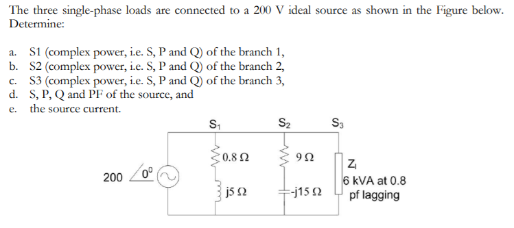 Solved The three single-phase loads are connected to a 200 V | Chegg.com