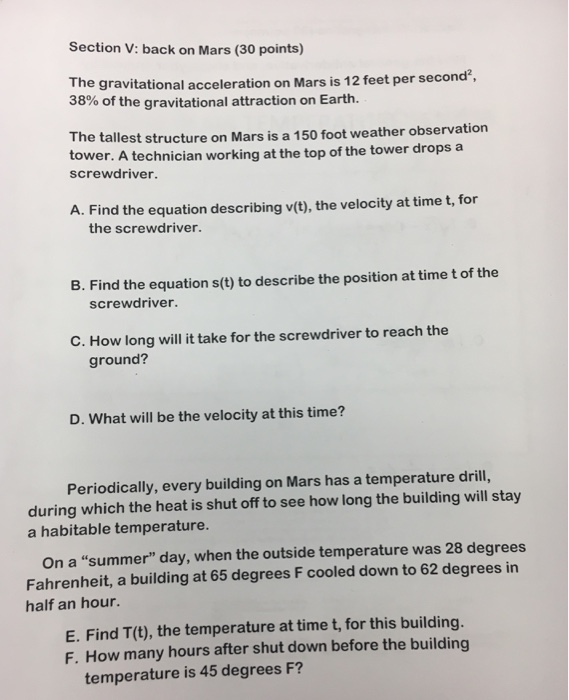 Solved The gravitational acceleration on Mars is 12 feet per