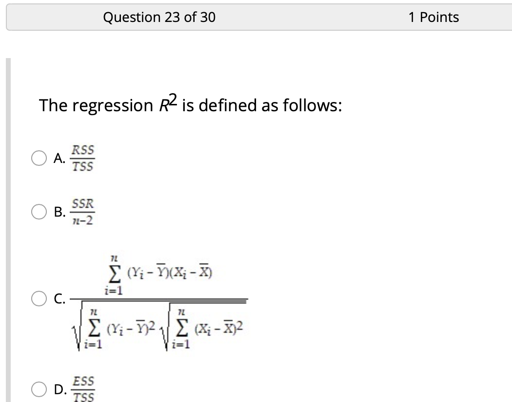 Solved Question 23 Of 30 1 Points The Regression R2 Is | Chegg.com