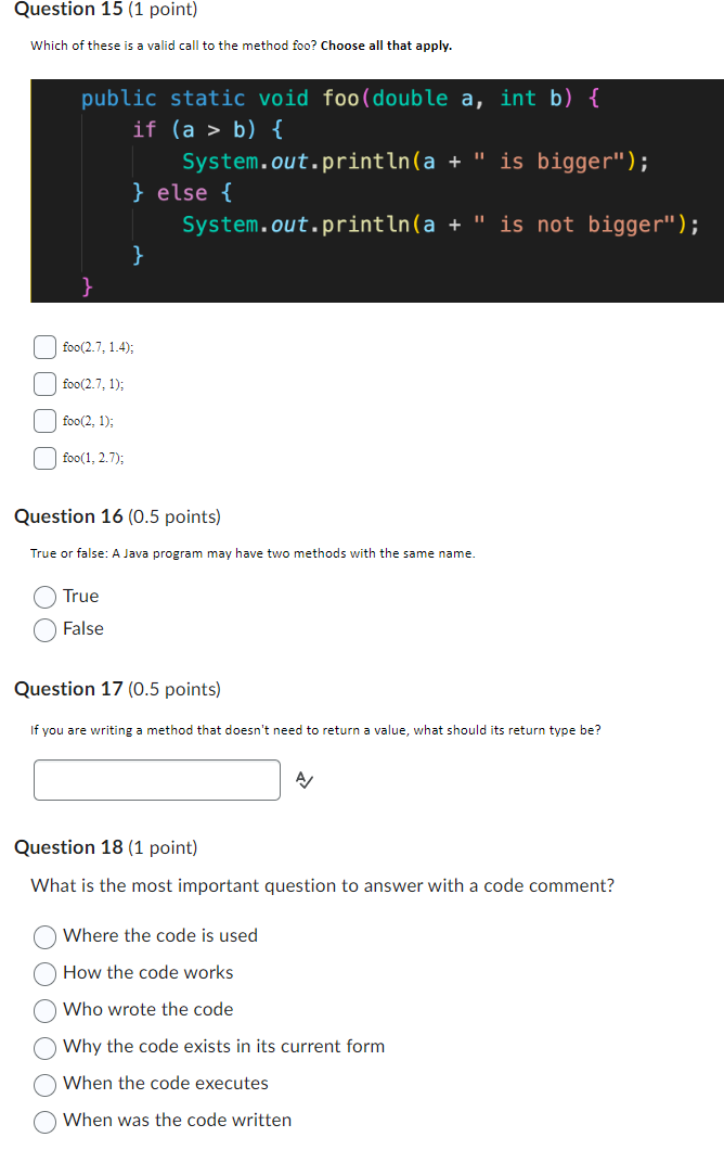 Solved Question 15 (1 point) Which of these is a valid call | Chegg.com