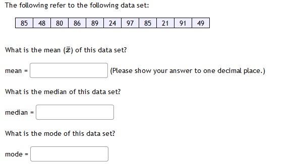 Solved The Following Refer To The Following Data Set 85 Chegg