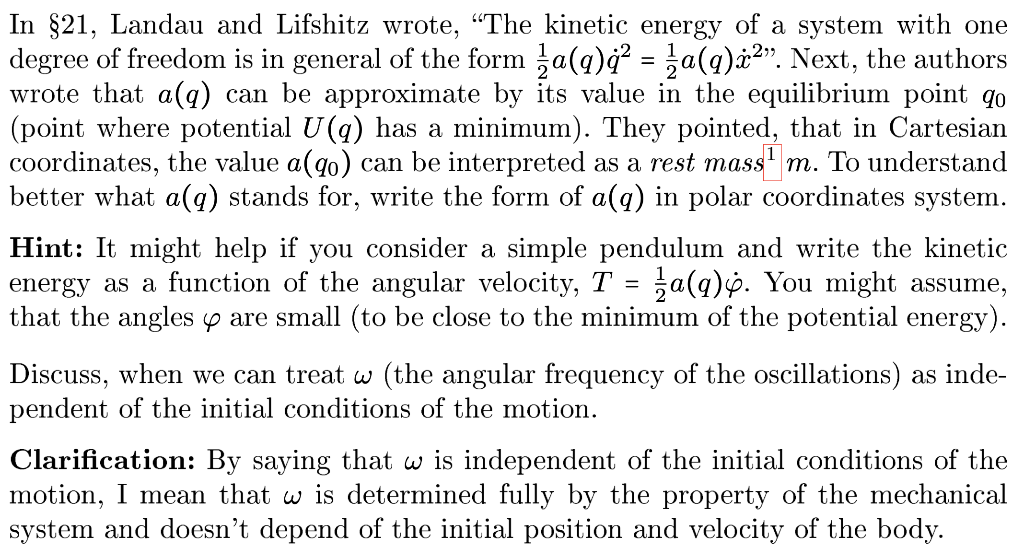 Solved In 21 Landau And Lifshitz Wrote The Kinetic En Chegg Com