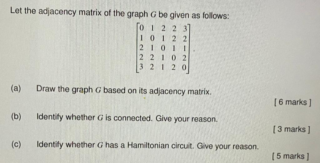 Solved Let the adjacency matrix of the graph G be given as | Chegg.com