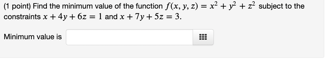 minimum value of a function with constraints calculator