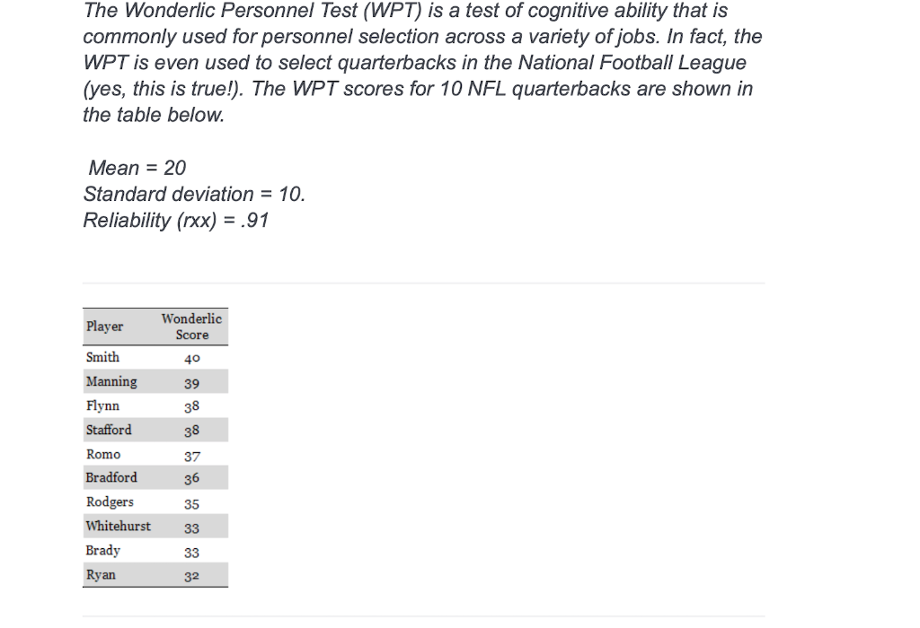 Solved The Wonderlic Personnel Test (WPT) is a test of