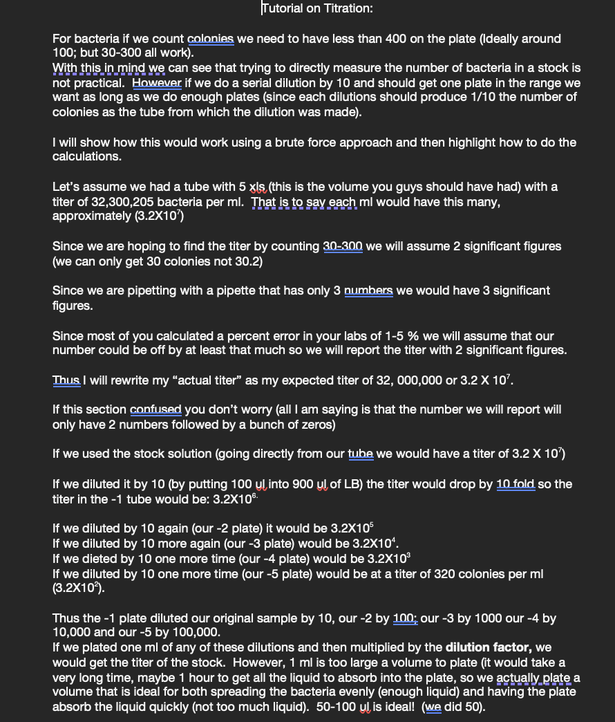 please do the titer calculation. the lab is titration