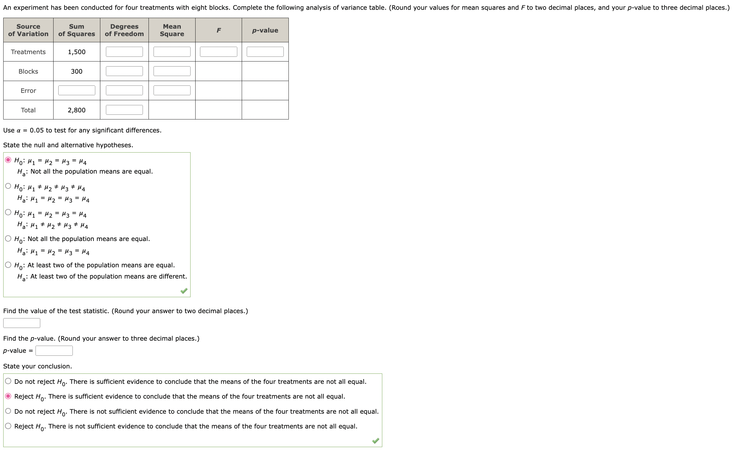 Solved Use α=0.05 to test for any significant differences. | Chegg.com