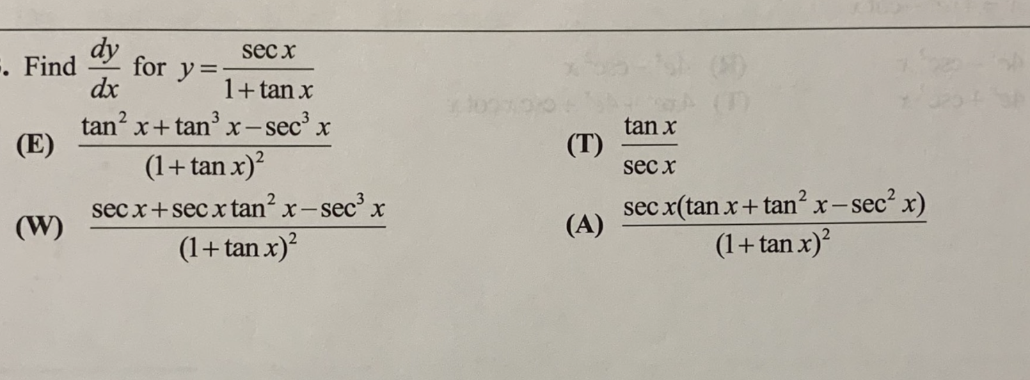 Solved Find dxdy for y=2x−x2tanx (R) 2−x2sec2x−2xtanx (P) | Chegg.com