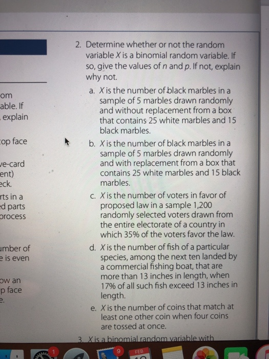 Solved 2. Determine whether or not the random variable X is | Chegg.com