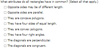 Solved What attributes do all rectangles have in common? | Chegg.com