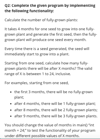Solved Q2: Complete the given program by implementing the | Chegg.com