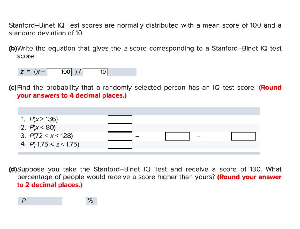 Solved Stanford-Binet IQ Test scores are normally | Chegg.com
