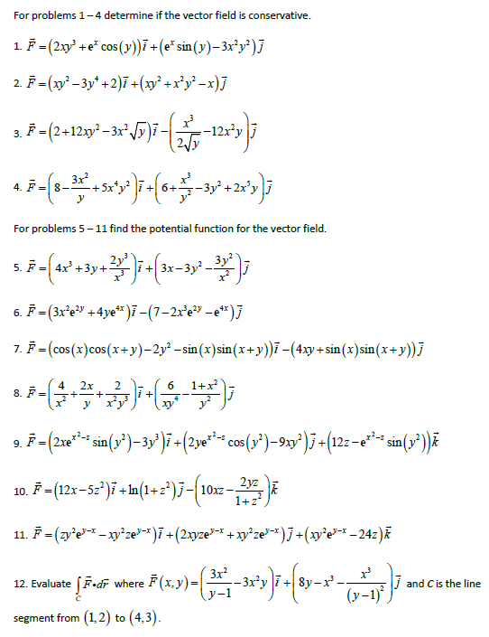Solved For Problems 1 4 Determine If The Vector Field Is Chegg Com