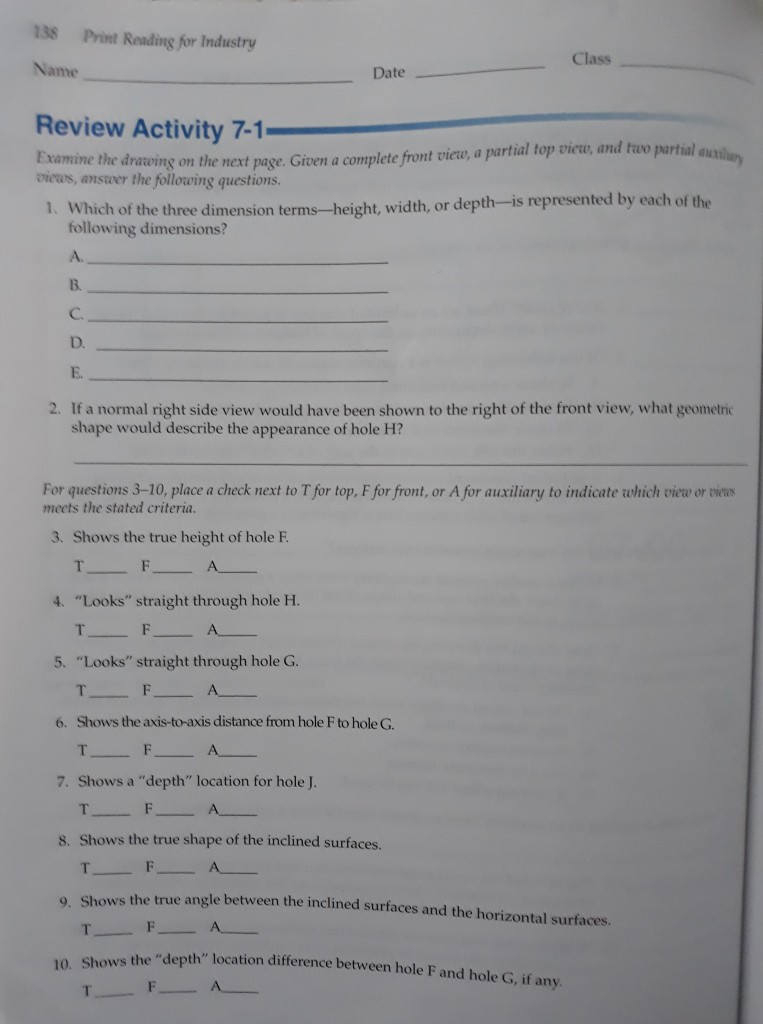 Print Reading For Industry Review Activity 10 1 Solved 138 Print Reading for Industry Class Name Date Review | Chegg.com