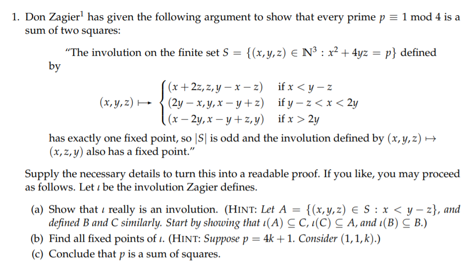 Solved 1 Don Zagiert Has Given The Following Argument To Chegg Com