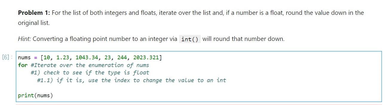 Solved Problem 1: For the list of both integers and floats, | Chegg.com