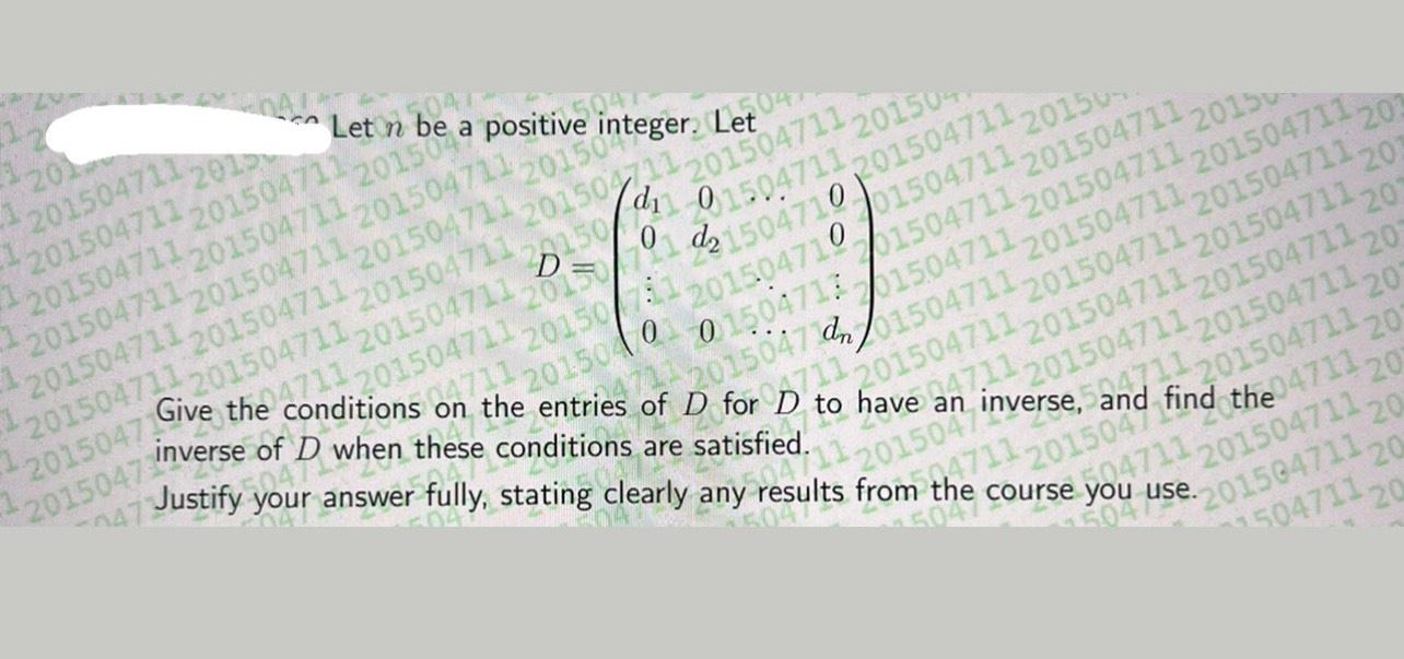 Solved 201504711 2015 Let n be a positive 1 201504711 | Chegg.com