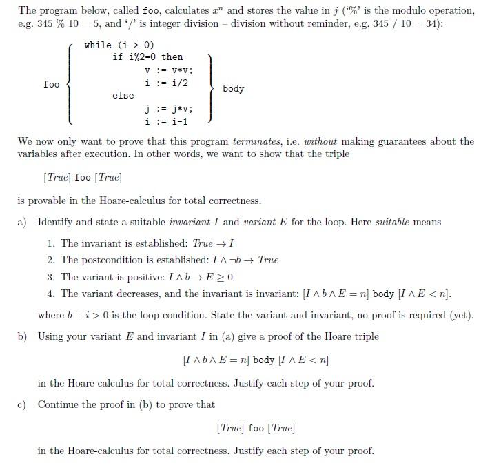 body The program below, called foo, calculates 