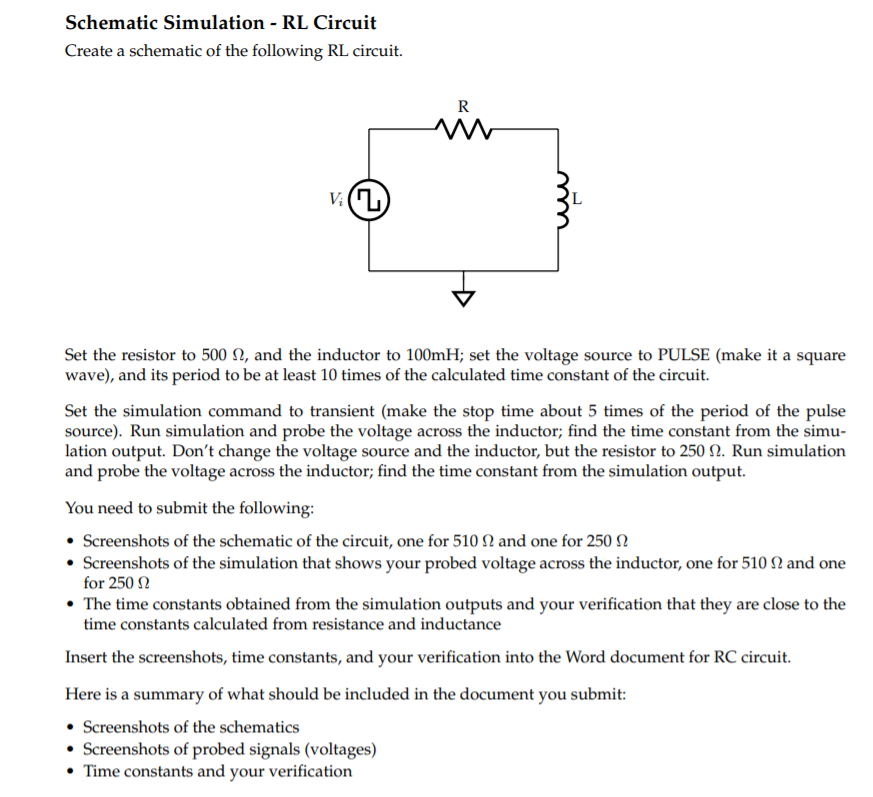Solved Schematic Simulation - RL Circuit Create a schematic | Chegg.com