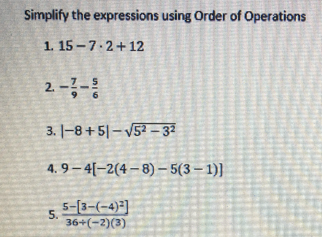 Solved Simplify the expressions using Order of Operations 1. | Chegg.com