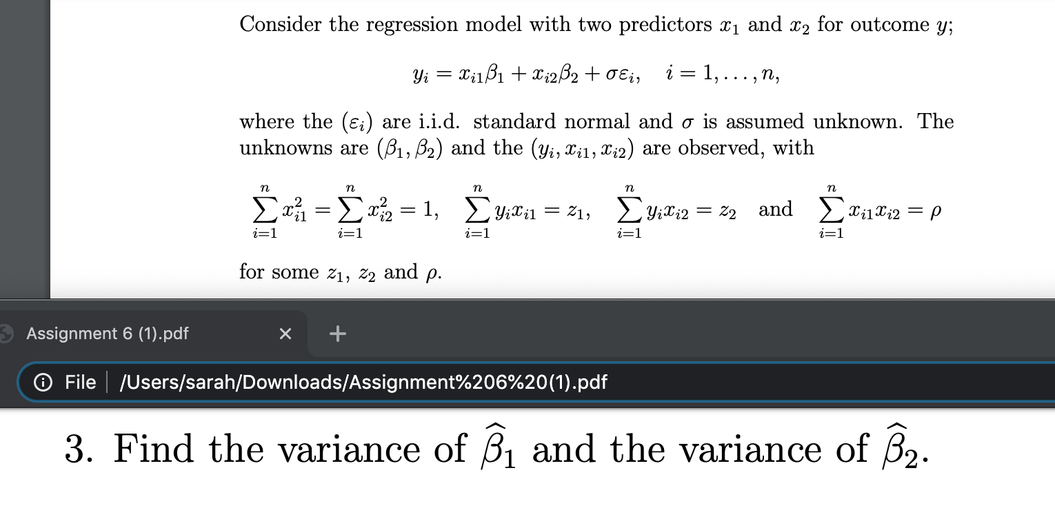 Consider the regression model with two predictors Xi | Chegg.com