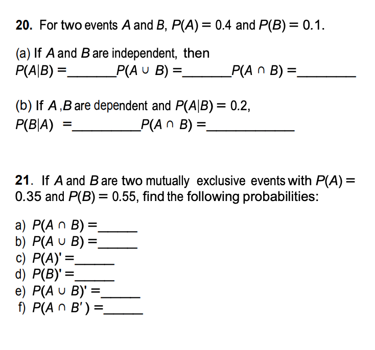 Solved 20. For two events A and B P A 0.4 and P B 0.1. a