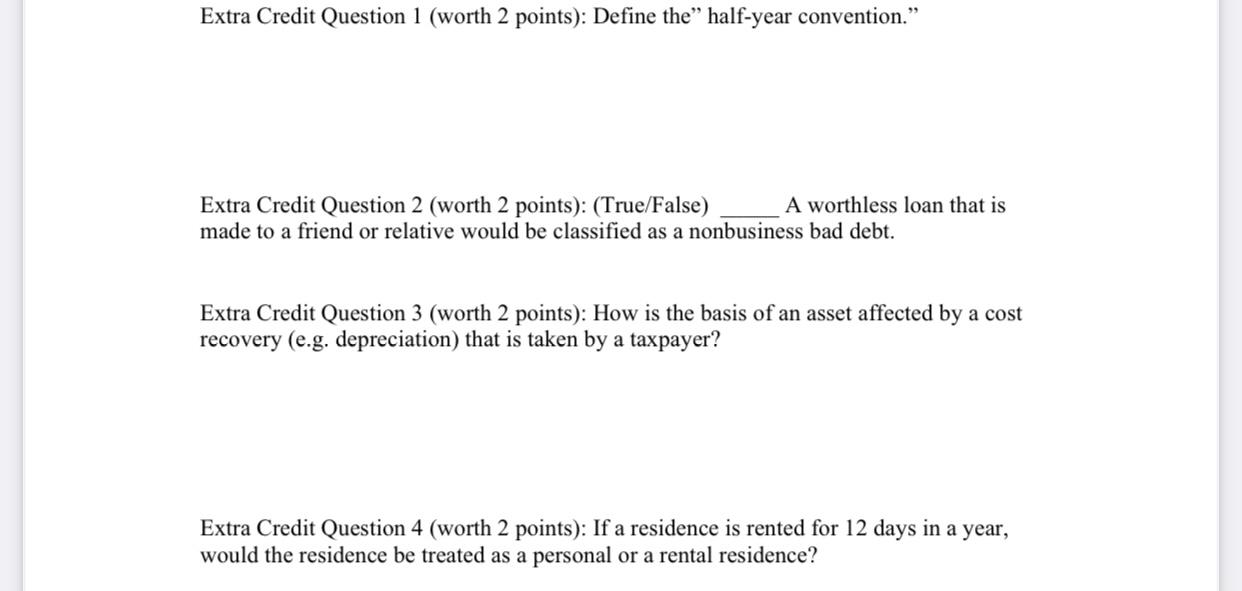 Solved Extra Credit Question 1 (worth 2 points): Define the” | Chegg.com