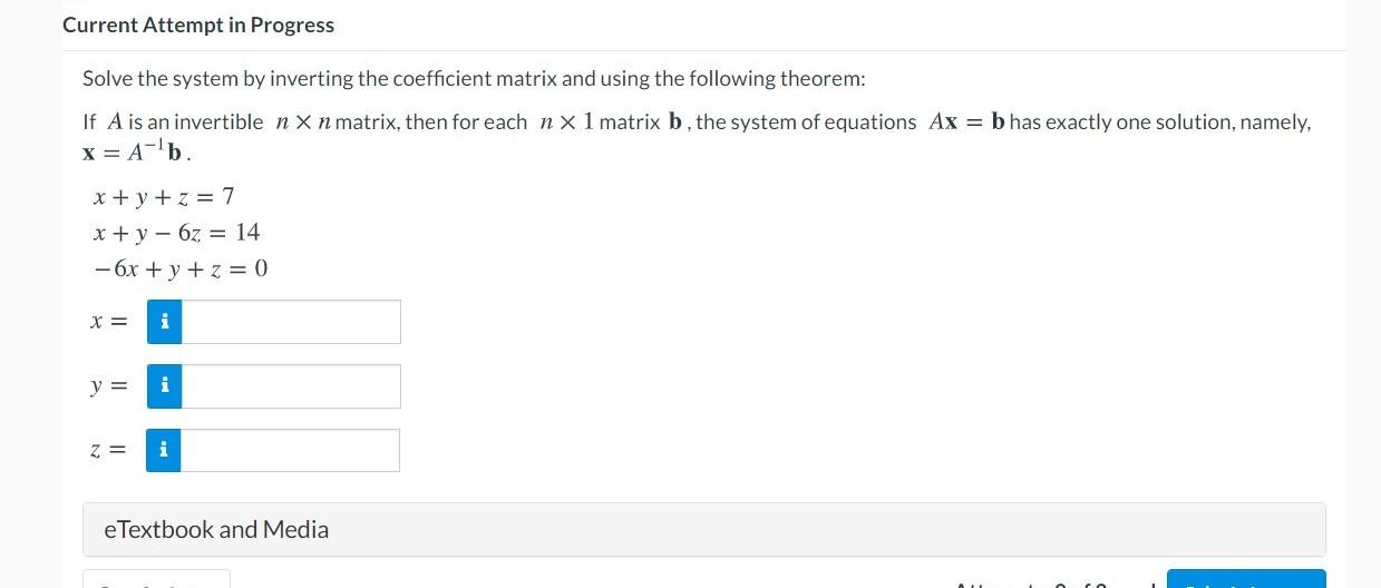 Solved Current Attempt in Progress Solve the system by | Chegg.com