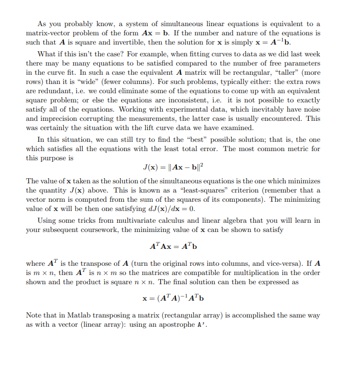 Solved As you probably know, a system of simultaneous linear | Chegg.com