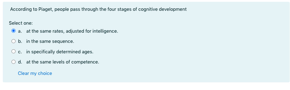 Solved According to Piaget people pass through the four Chegg