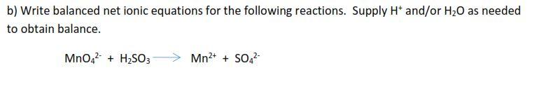 Solved b) Write balanced net ionic equations for the | Chegg.com