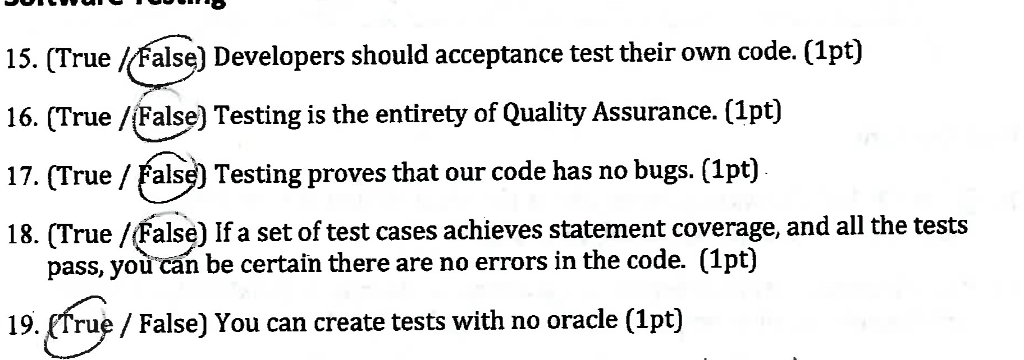 Solved 15. (True /false) Developers should acceptance test | Chegg.com