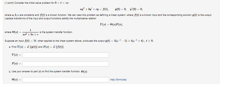 Solved (1 point) Consider the initial value problem for 0 | Chegg.com