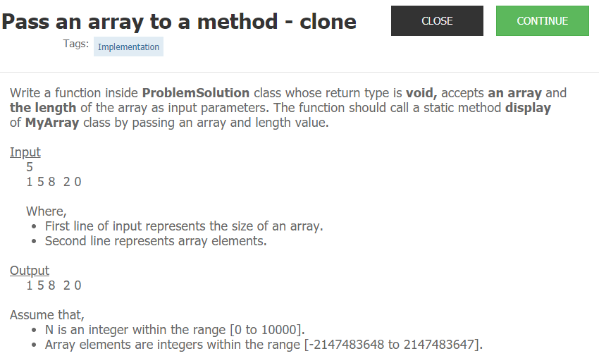Solved Pass An Array To A Method - Clone Close Continue | Chegg.Com