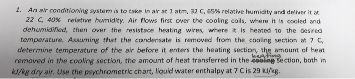 Solved 1. An air conditioning system is to take in air at 1 | Chegg.com