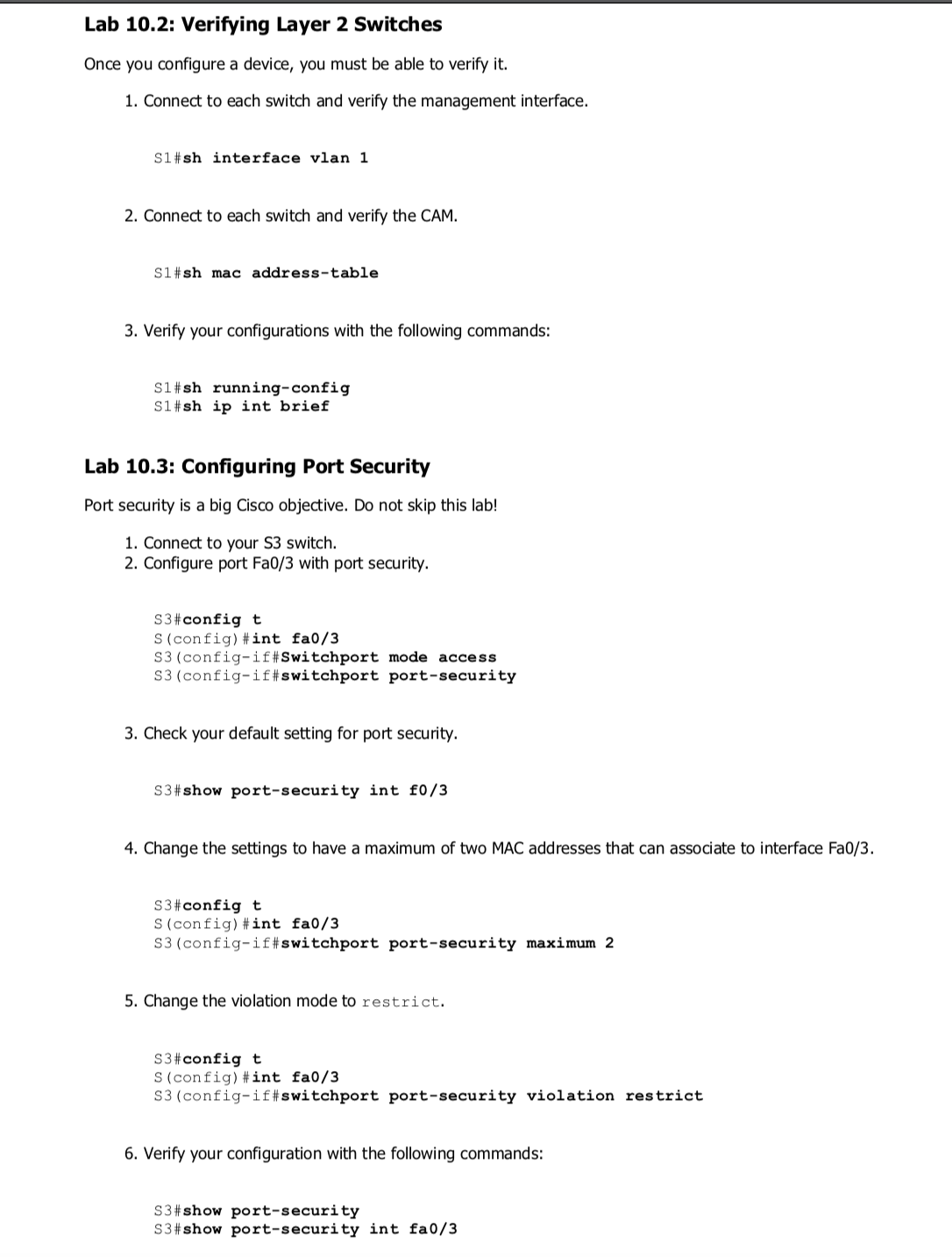 Solved Lab 10.2: Verifying Layer 2 Switches Once you | Chegg.com